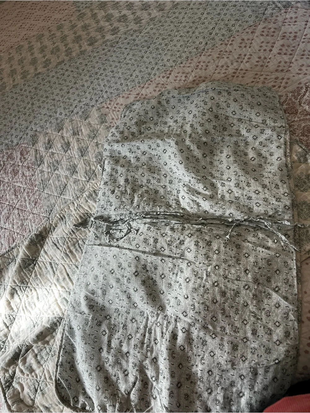 Shabby Chic Quilted Floral Bedspread in Sage and Blush